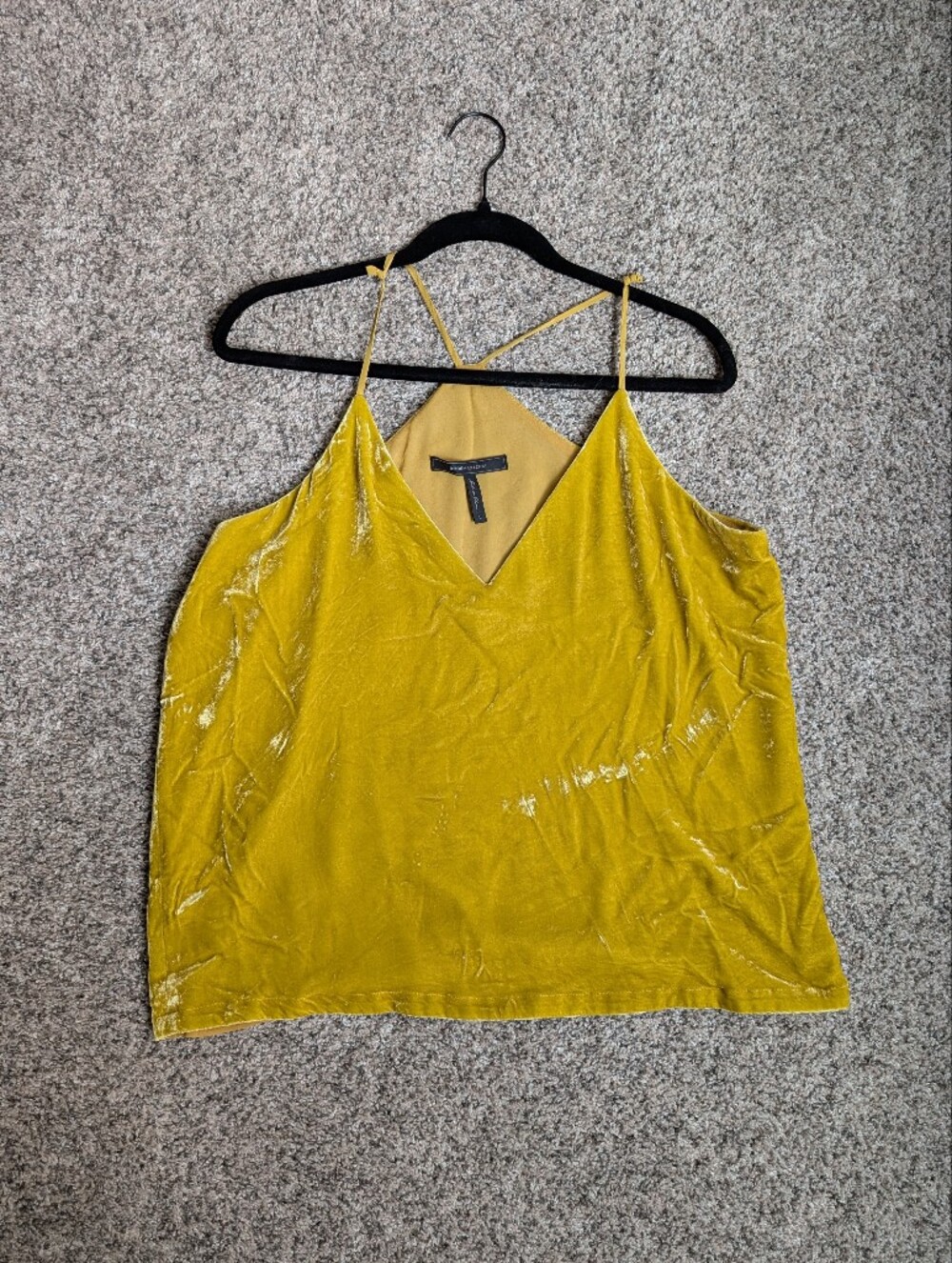 BCBGMaxAzria Mustard Yellow Velvet Spaghetti-Strap Cami